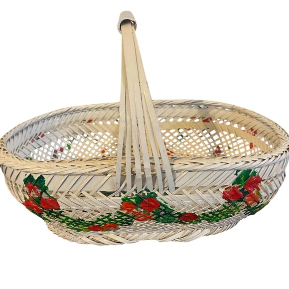 Vintage Daddy’s Duck Handwoven Hand Painted Basket Red Green Floral 8”W x 8”H - Picture 1 of 14